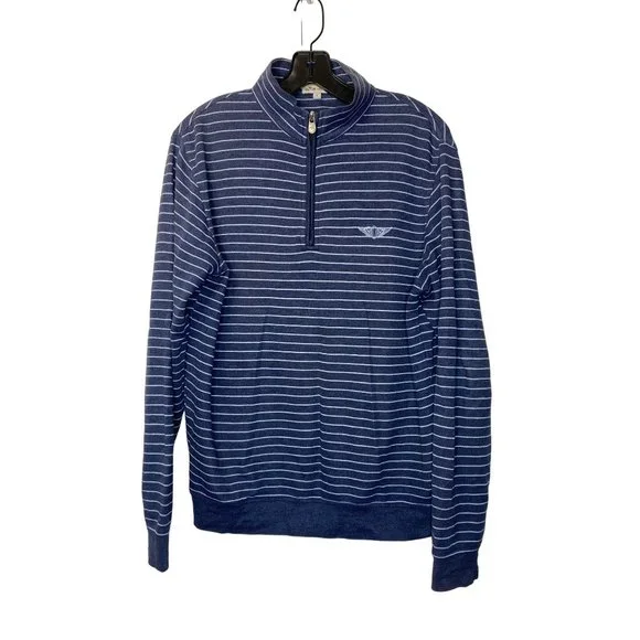 Peter Millar Men's S Blue Stripe Pullover Mock Neck 1/4 Zip Golf Top Sweatshirt - Picture 1 of 12